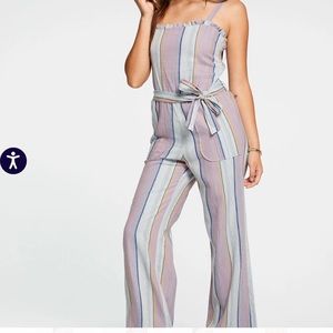 Chaser beach linen smocked Ruffle cami jumpsuit L